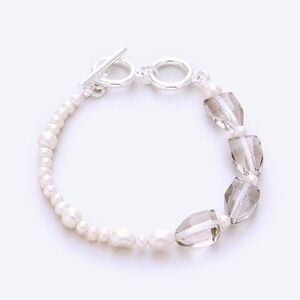 J.Crew Silver Bead & Pearl Adjustable Toggle Bracelet NWT